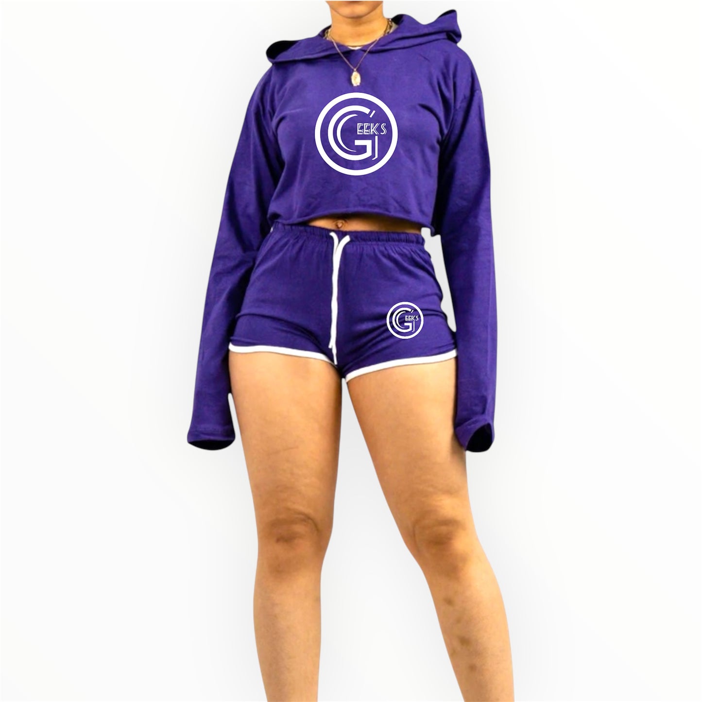 Crop top short set with hood